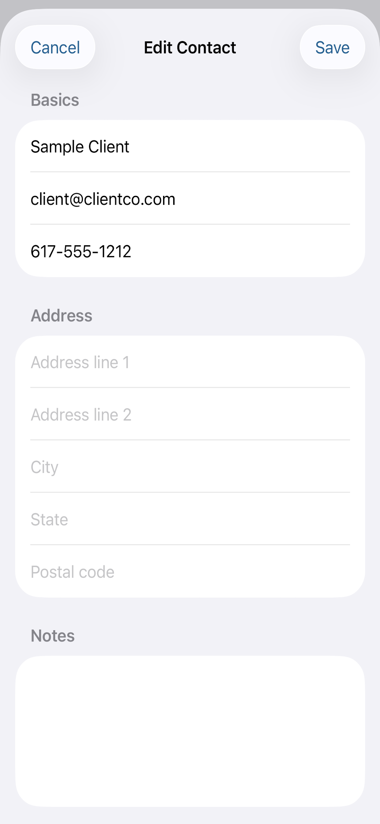 BizBilling contact detail screenshot