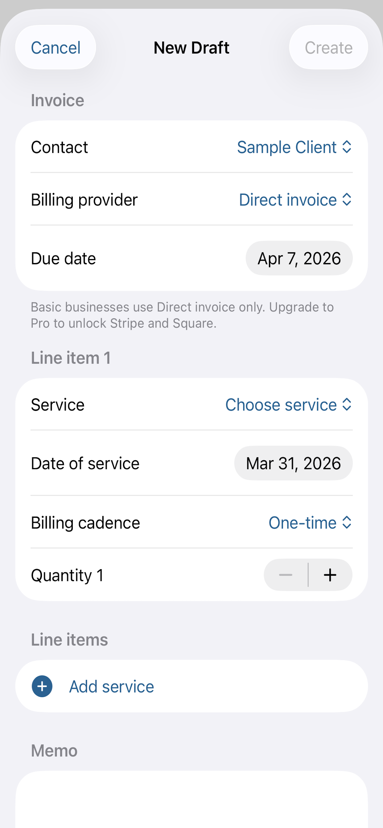 BizBilling invoice detail screenshot